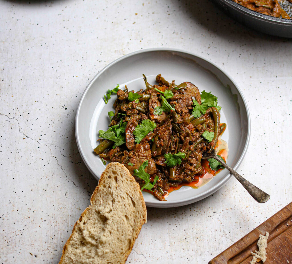 Chicken Livers with Green Beans