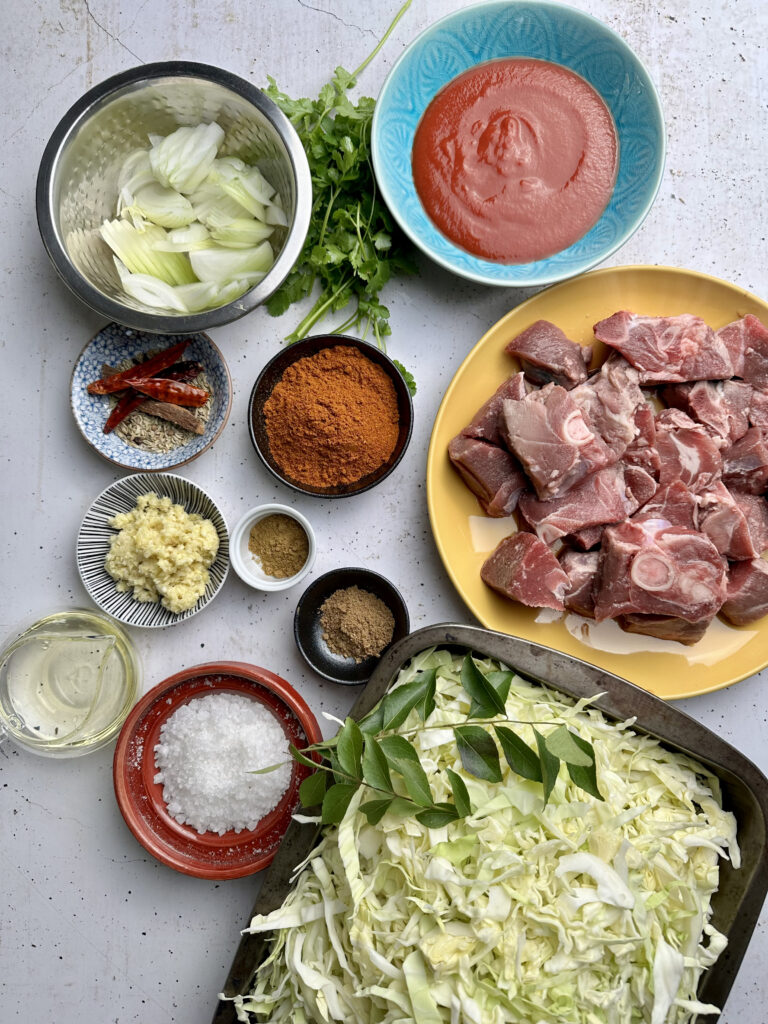 Ingredients for Mutton and cabbage curry 