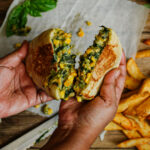 Cheesy spinach and corn pitas toasted until golden