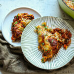 Vegetarian cottage pie with cheesy sweet potato and lentil filling