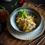 Linguine aglio e olio with garlic, chilli, basil and Parmesan