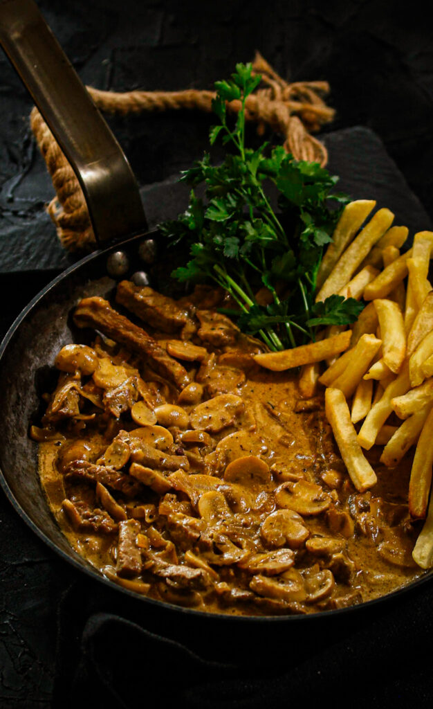 Creamy beef and mushroom skillet finished with fresh parsley