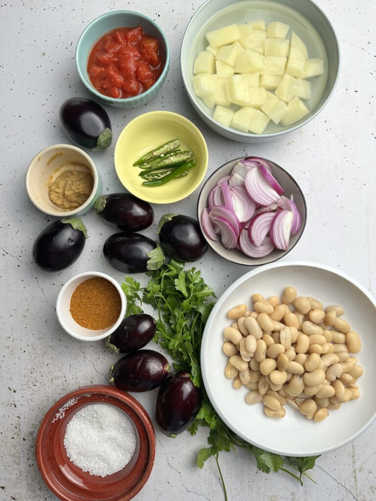Ingredients for Brinjal Curry with Potatoes